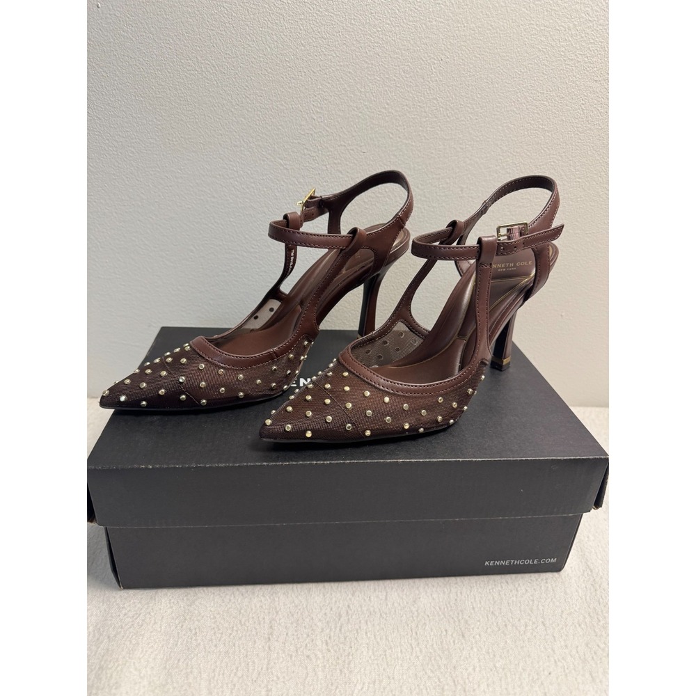 Kenneth Cole Shoes Womens Size 7 Brown Romi Ankle Sling Studded Heels